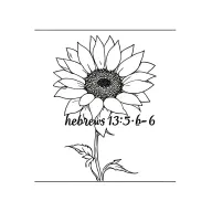A simple black and white sketch of a sunflower, but the stem, in neat subtle cursive says: hebrews 13:5b-6 tattoo design idea