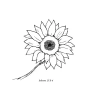 A simple black and white sketch of a sunflower, but the stem, in neat subtle cursive says: hebrews 13:5b-6 tattoo design idea