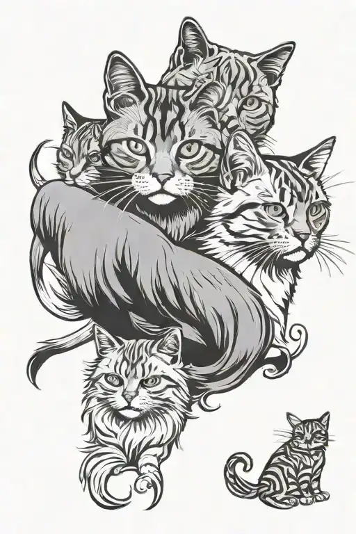 Design a tattoo showcasing the client's love for animals, incorporating their silver and white tabby cats and black gold Persian cat tattoo design idea