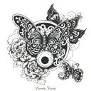yin yang with bandana patterns and butterfly pieces tattoo design idea