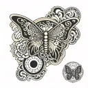 yin yang with bandana patterns and butterfly pieces tattoo design idea