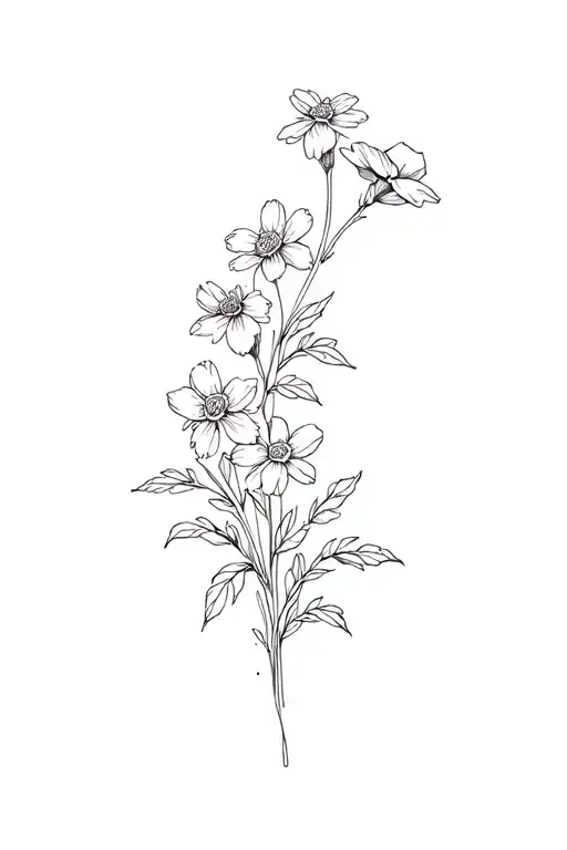flowers garden scene fine line drawing tattoo design idea