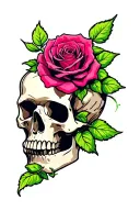 Single stem rose piercing through a skull tattoo design idea