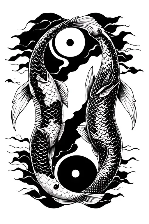 2 koi fish swimming yin yang symbol made tattoo design idea