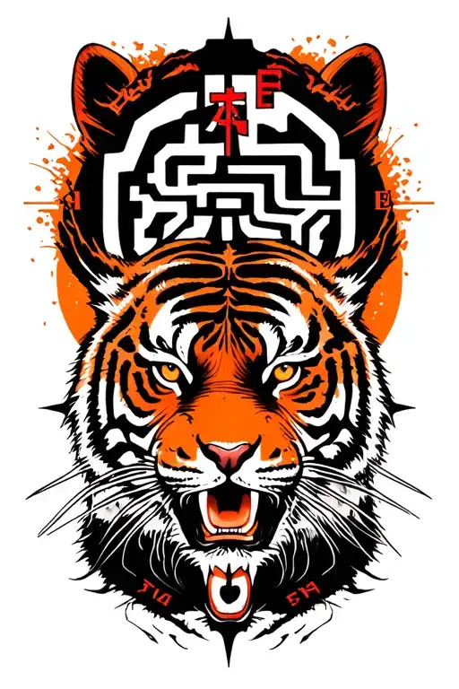 "The obstacle is the way" maze and compass and tiger tattoo design idea