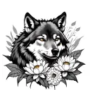 neo-traditional wolf in sheep's clothing with lotus flowers tattoo design idea