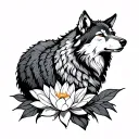 neo-traditional wolf in sheep's clothing with lotus flowers tattoo design idea