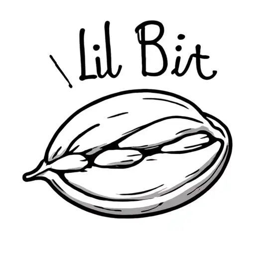 A pistachio nut slightly open with the words Lil Bit above it tattoo design idea