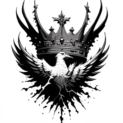 broken crown with phoenix rising out of it on my face tattoo design idea