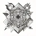throat tattoo. geometrical tattoo, cubes tattoo design idea
