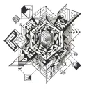 throat tattoo. geometrical tattoo, cubes tattoo design idea