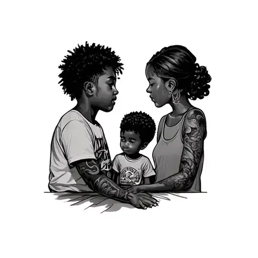 j Cole forest hill drive album cover with a kid and a mom tattoo design idea