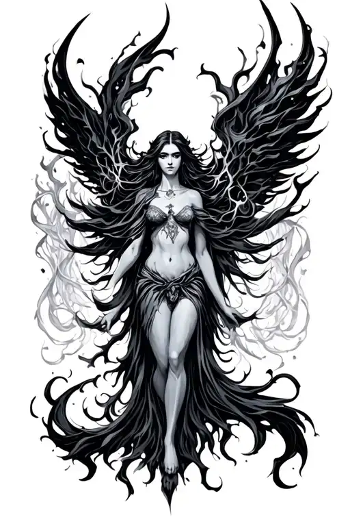 Hecate goddess of magic flowing tattoo design idea