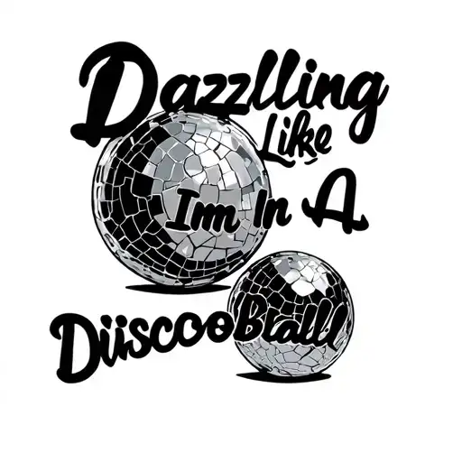 The words "Dazzling Like Im A Discoball" In a cute font and arty layout with a fractured and cracked discoball beside tattoo design idea