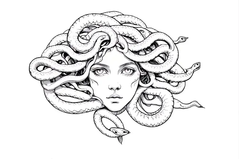 a beautiful Medusa head surrounded by snakes wrapped tattoo design idea