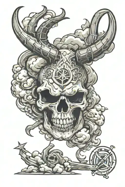 skulls clouds with Capricorn zodiac signs incorporated tattoo design idea