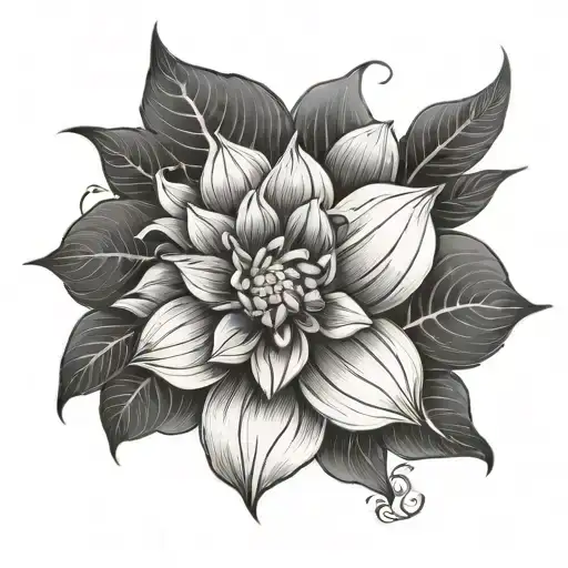 sleeve tattoo featuring dahlia flower and maori design tattoo design idea