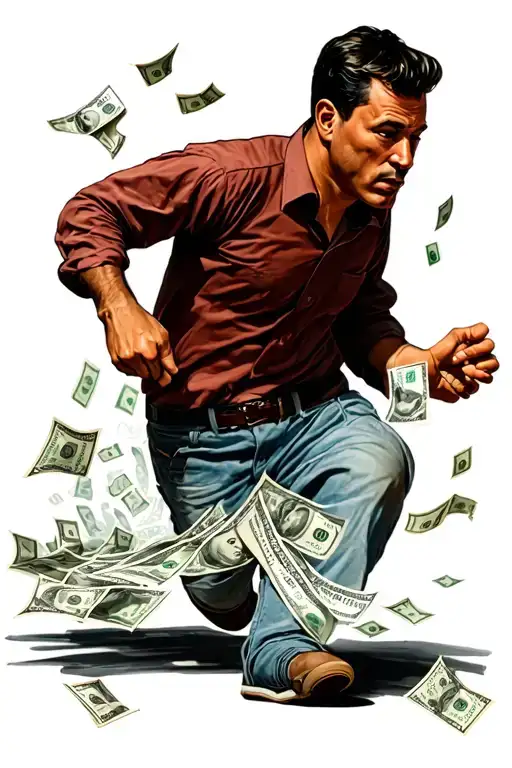man chasing money down the street scene tattoo design idea