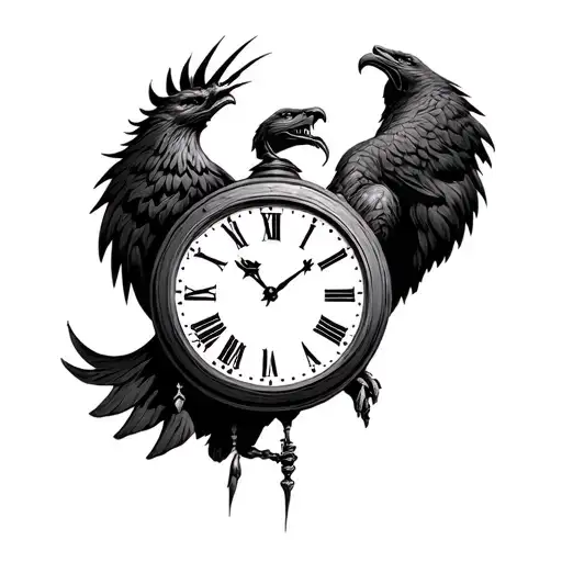 Totenkopf Löwe Adler clock tattoo design idea