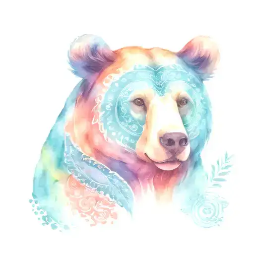 paisley bear head tattoo design idea