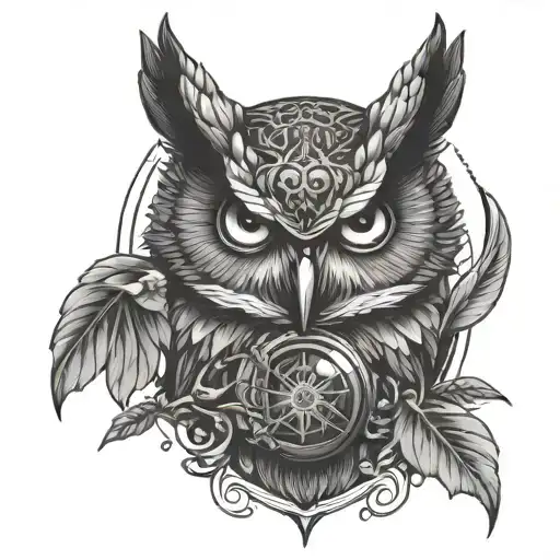 all seeing eye inside angry owl with a skull tattoo design idea