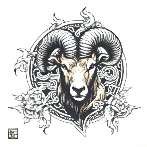 Aries in half realistic and half geometric style tattoo design idea