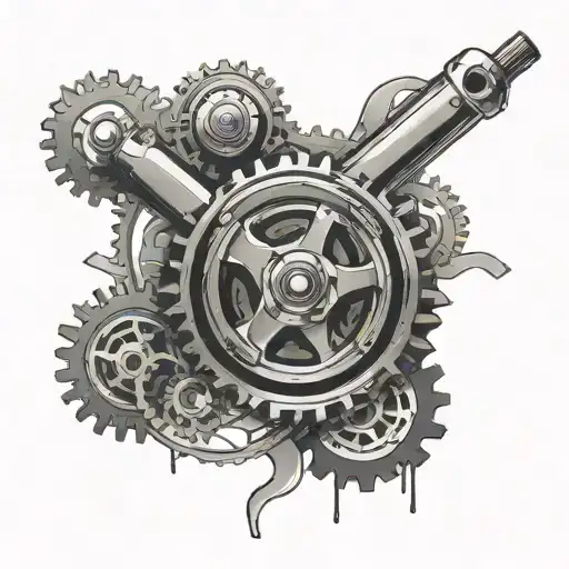 Incorporate a stylized motorcycle wheel with gears and carpentry tools, representing the client's passion for both racing and woodworking tattoo design idea