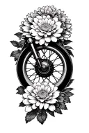 "Японские хризантемы окутывают" "Japanese chrysanthemums envelop" Japanese chrysanthemums and a motorcycle wheel tattoo design idea