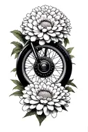 "Японские хризантемы окутывают" "Japanese chrysanthemums envelop" Japanese chrysanthemums and a motorcycle wheel tattoo design idea