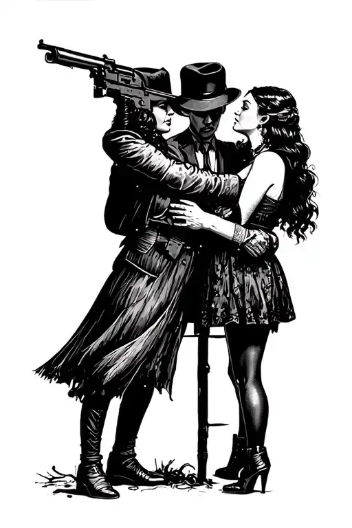 bonnie and clyde shoot out tattoo design idea