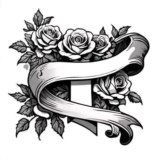 Coverup cross with roses and a scroll banner  tattoo design idea