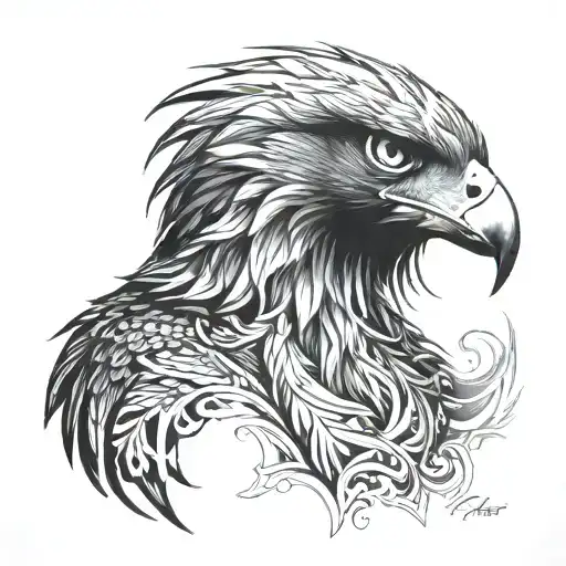 Create tattoo: Colour: Black and WhitePlacement: Neck and extended down the whole arm.Central Image: A majestic Hawk, tattoo design idea