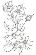 a bouquet of flowers with daisy, aster, morning glory, cosmos and a narcissus flower tattoo design idea