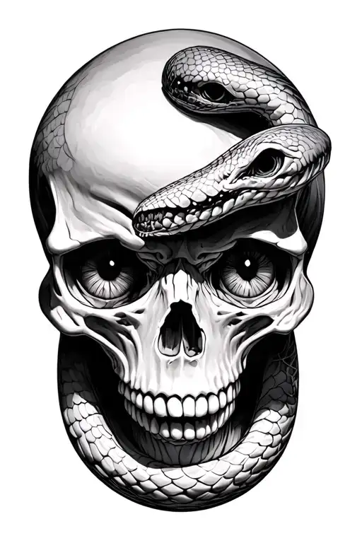 serpent through skull eyes tattoo design idea