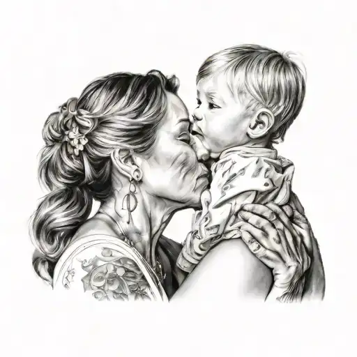 mother and son mother hold son tattoo design idea