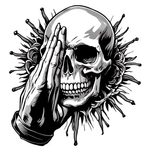 praying skull hand flipping you tattoo design idea