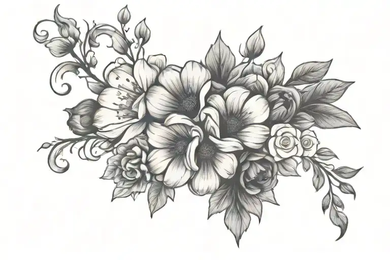 family first with flowers around it tattoo design idea