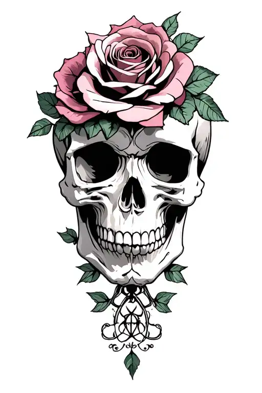 skull and roses tattoo design idea