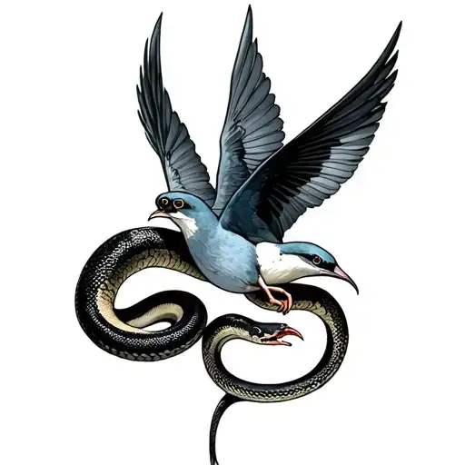 snake eating a swallow tattoo design idea