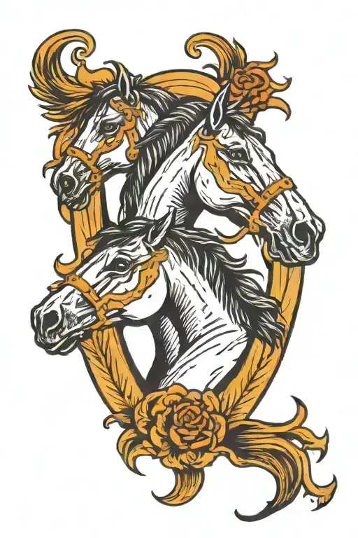 Three horse heads in a horseshoe tattoo design idea