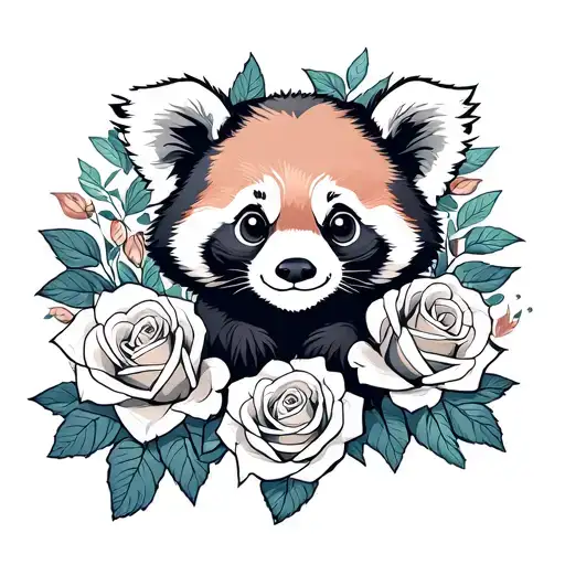 red panda and roses tattoo design idea