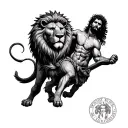 david and goliath with lion surrounded tattoo design idea
