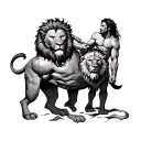 david and goliath with lion surrounded tattoo design idea