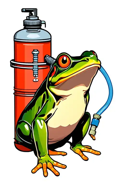 Frog with oxygen tank with hose connected to frog nose tattoo design idea