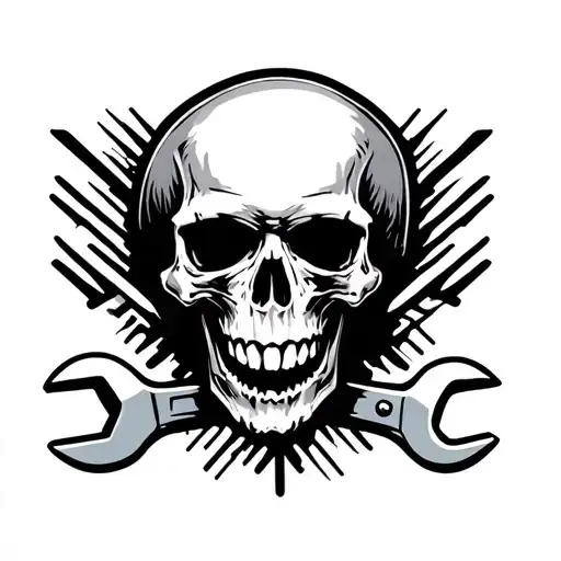 skull and wrench crossed tattoo design idea