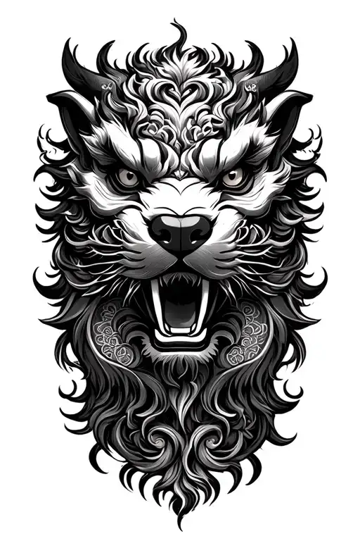 Foo dog and Byakko tattoo tattoo design idea