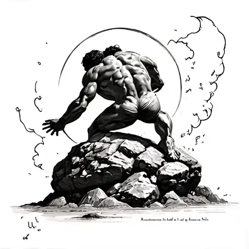 sisyphus pushing a rock tattoo design idea
