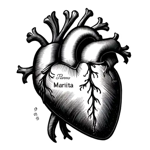 Heart named Marita and date of birth 09/09/1948 and the Sterndatum 05.01.2009 in 5x5 cm tattoo design idea