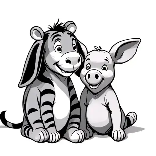 winnie the pooh tigger piglet and eeyore sitting alone tattoo design idea