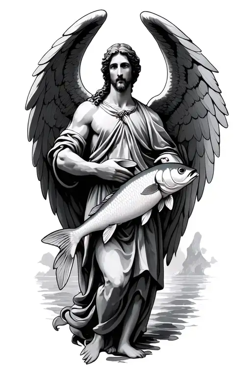 St raphael archangel tattoo holding a fish tattoo design idea